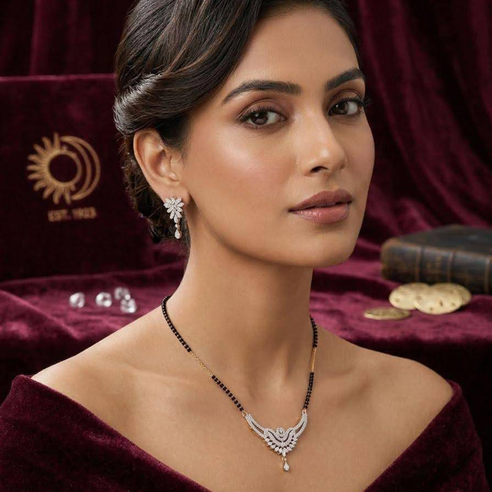 Dhirish International Beautiful Austrian Stone And Balack Beads Mangalsutra