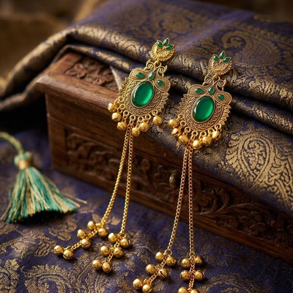 Dhirish International Pota Stone And Pearl Kashmiri Designer Dangler Earrings