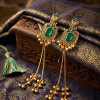 Dhirish International Pota Stone And Pearl Kashmiri Designer Dangler Earrings