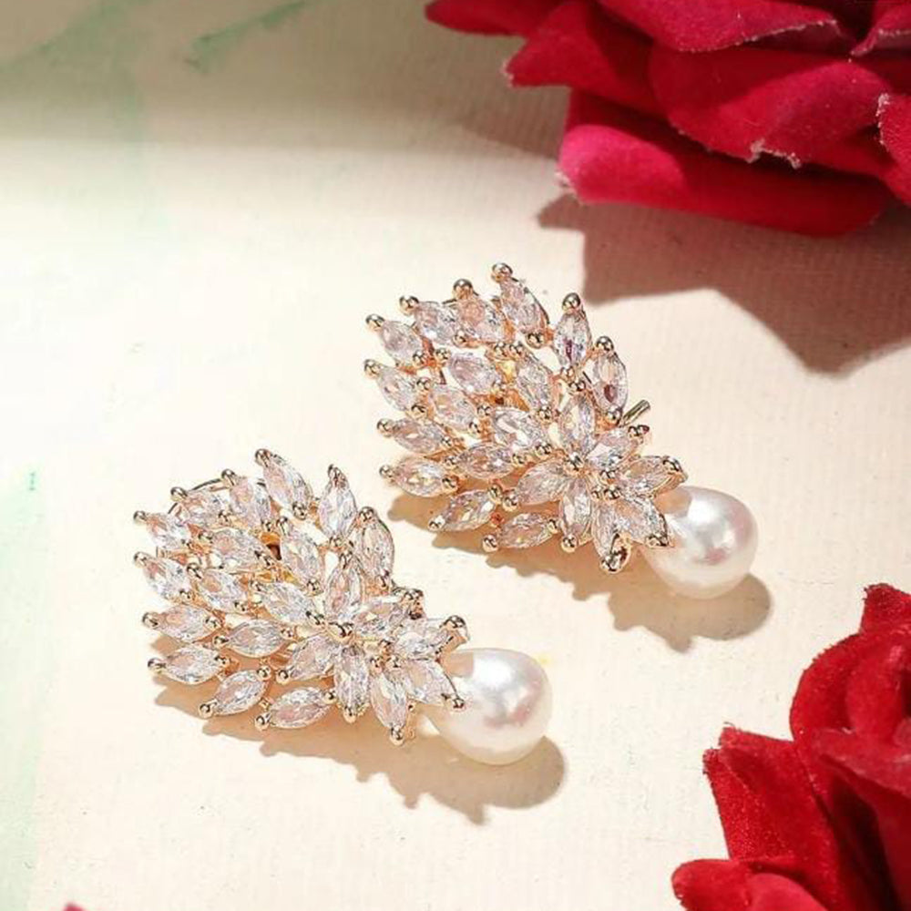 Dhirish International American Daimond And Pearl Dangler Earrings