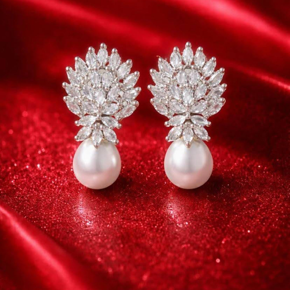 Dhirish International American Daimond And Pearl Dangler Earrings
