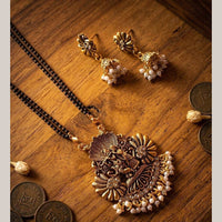 Dhirish International Beautiful Pota Stone And Balack Beads Mangalsutra