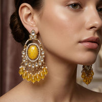 Dhirish International Stylish Kundan Stone And Beads Dangler Earrings 