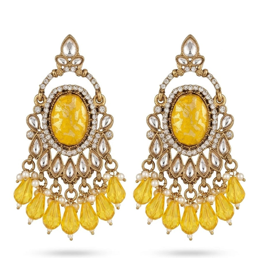 Dhirish International Stylish Kundan Stone And Beads Dangler Earrings