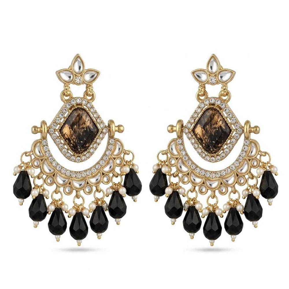 Dhirish International Stylish Kundan Stone And Beads Dangler Earrings