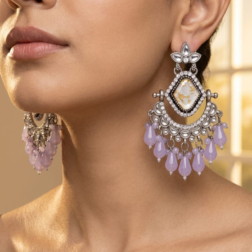 Dhirish International Stylish Kundan Stone And Beads Dangler Earrings 