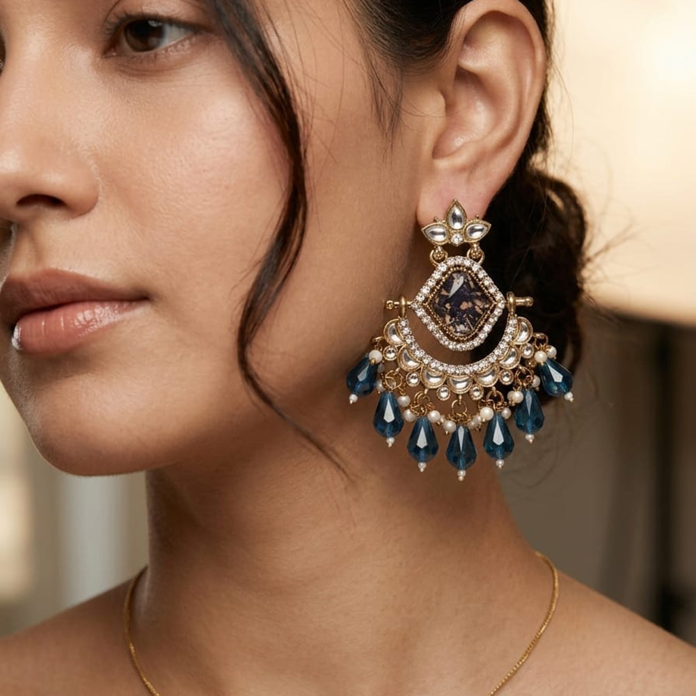 Dhirish International Stylish Kundan Stone And Beads Dangler Earrings 