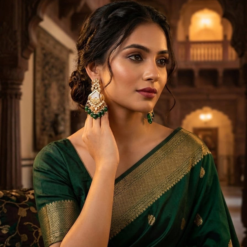 Dhirish International Stylish Kundan Stone And Beads Dangler Earrings