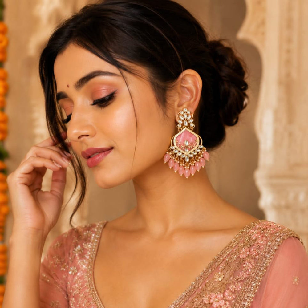 Dhirish International Stylish Kundan Stone And Beads Dangler Earrings 