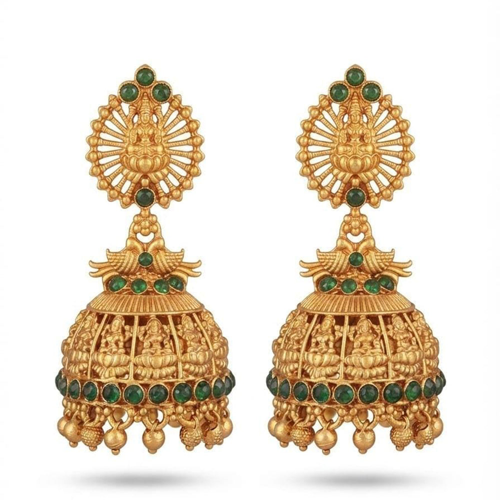 Dhirish International Premium Festive Pota Stone And Pearl Temple Jhumki Earrings