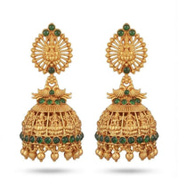 Dhirish International Premium Festive Pota Stone And Pearl Temple Jhumki Earrings
