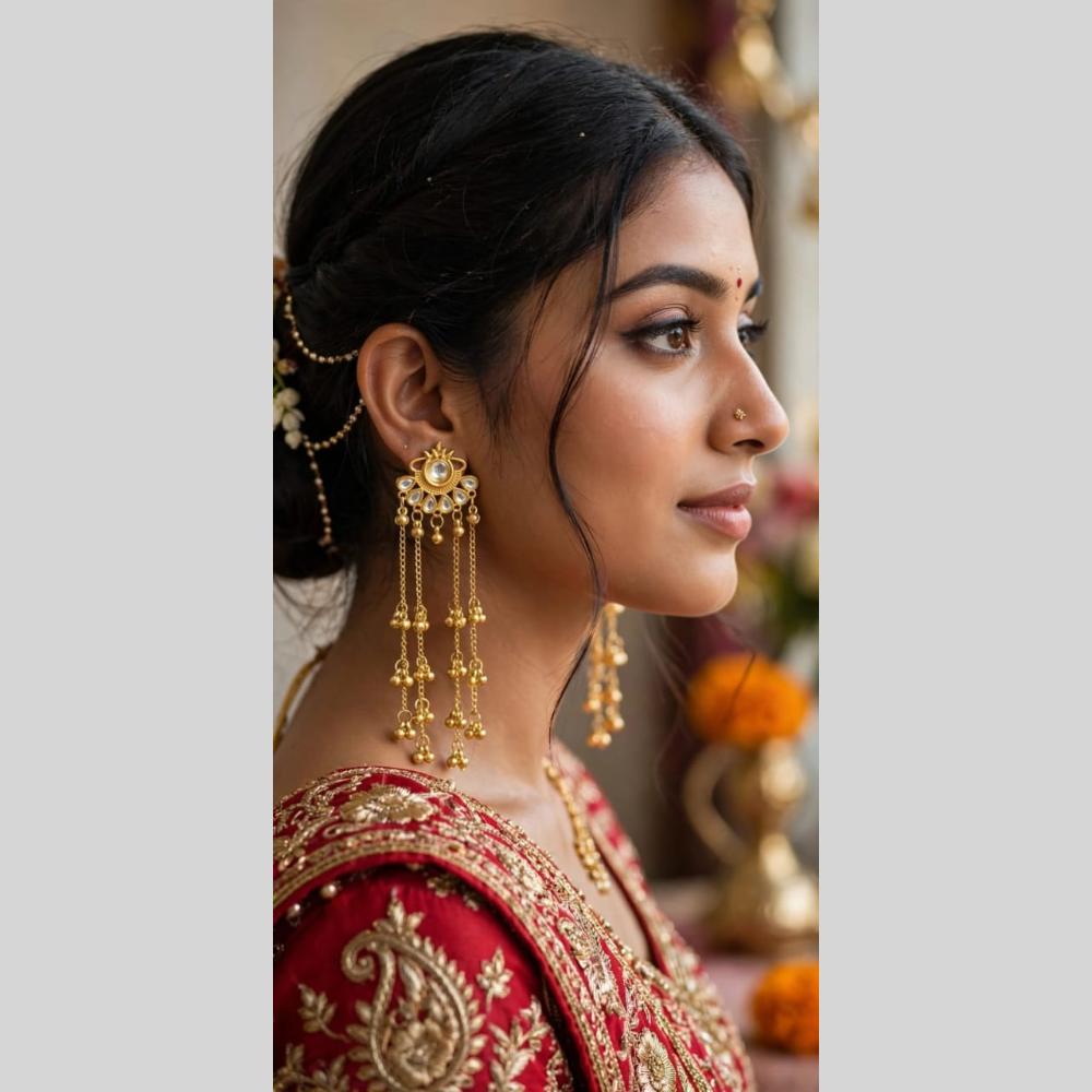 Dhirish International Classic Pota Stone And Ghungroo Kashmiri Dangler Earrings
