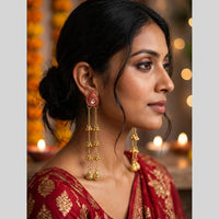 Dhirish International Classic Kundan Stone And Ghungroo Kashmiri Dangler Earrings