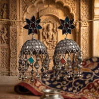 Dhirish International Heritage Oxidised Plated Pearl Jhumki Earrings