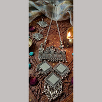 Dhirish International Statement Oxidised Plated Mirror Long Necklace Set