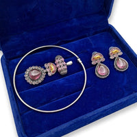 Dhirish International Statement Oxidised Plated Pota Stone Choker Necklace Set