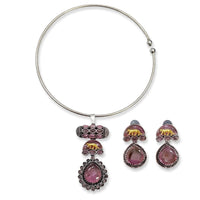 Dhirish International Statement Oxidised Plated Pota Stone Choker Necklace Set
