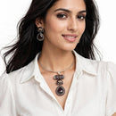 Dhirish International Statement Oxidised Plated Pota Stone Choker Necklace Set 