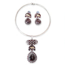 Dhirish International Statement Oxidised Plated Pota Stone Choker Necklace Set