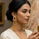Dhirish International Classic Pota Stone And Pearl Kashmiri Dangler Earrings