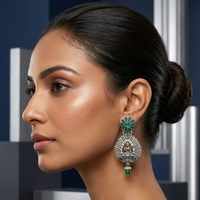 Wearhouse Fashion Oxidised Plated Pota Stone And Pearl Dangler Earrings