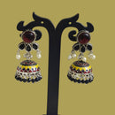 Pusti Art & Craft Multi Color Pota Stone Meenakari Oxidised Plated Jhumki Earrings