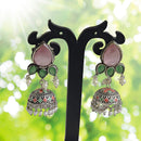 Pusti Art & Craft Multi Color Pota Stone Meenakari Oxidised Plated Jhumki Earrings