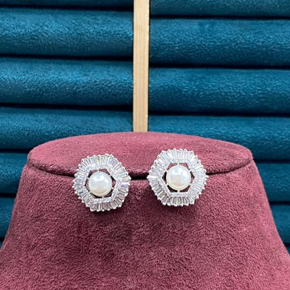 Dhiraj Sales Silver Plated American Diamond Studs Earrings