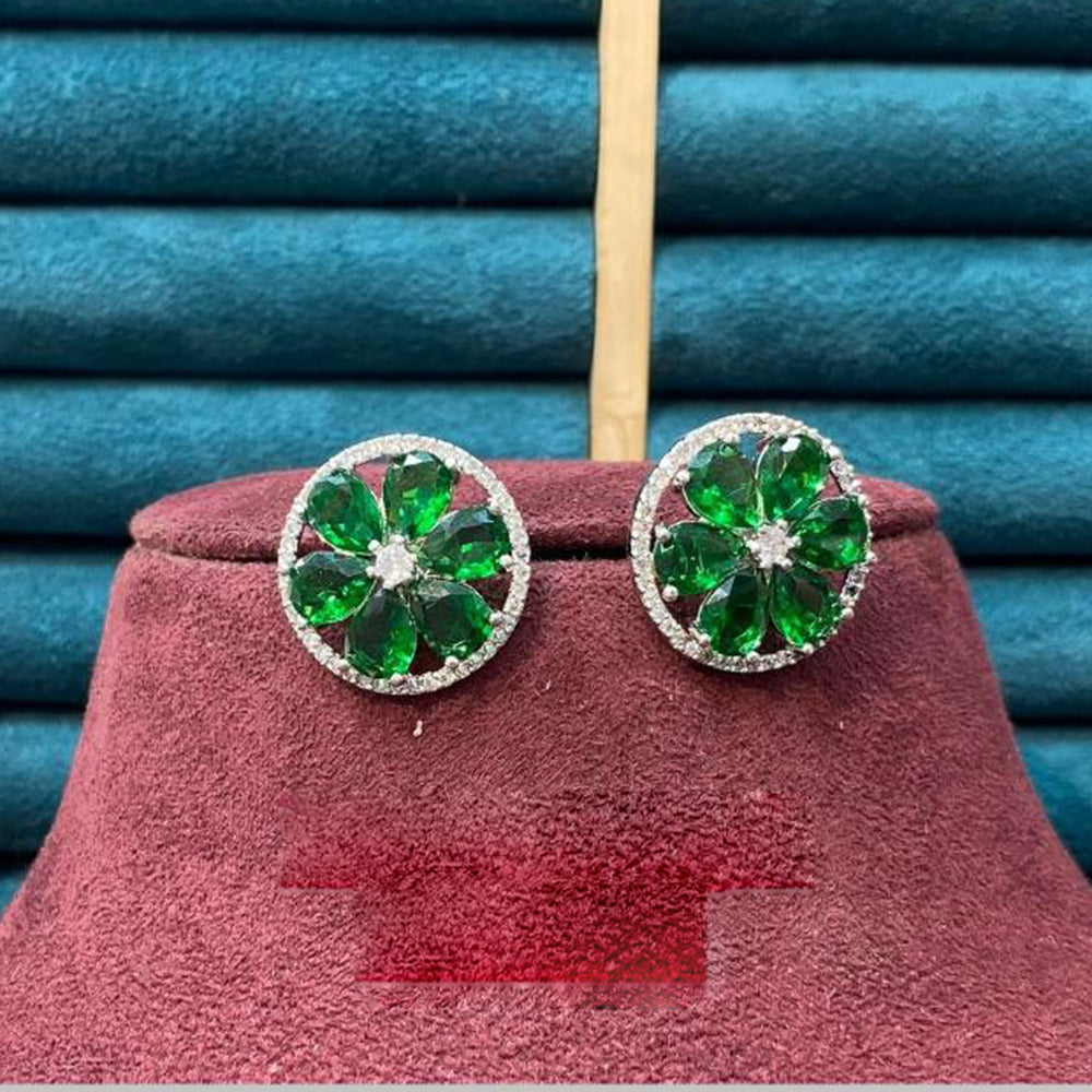 Dhiraj Sales Silver Plated American Diamond Studs Earrings