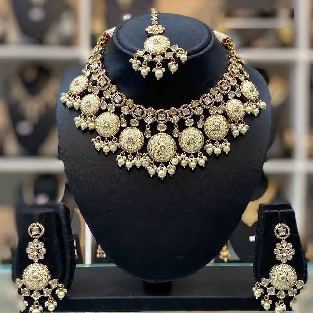 Dhiraj Sales Polki Kundan Stone And Beads Meenakari Necklace Set 