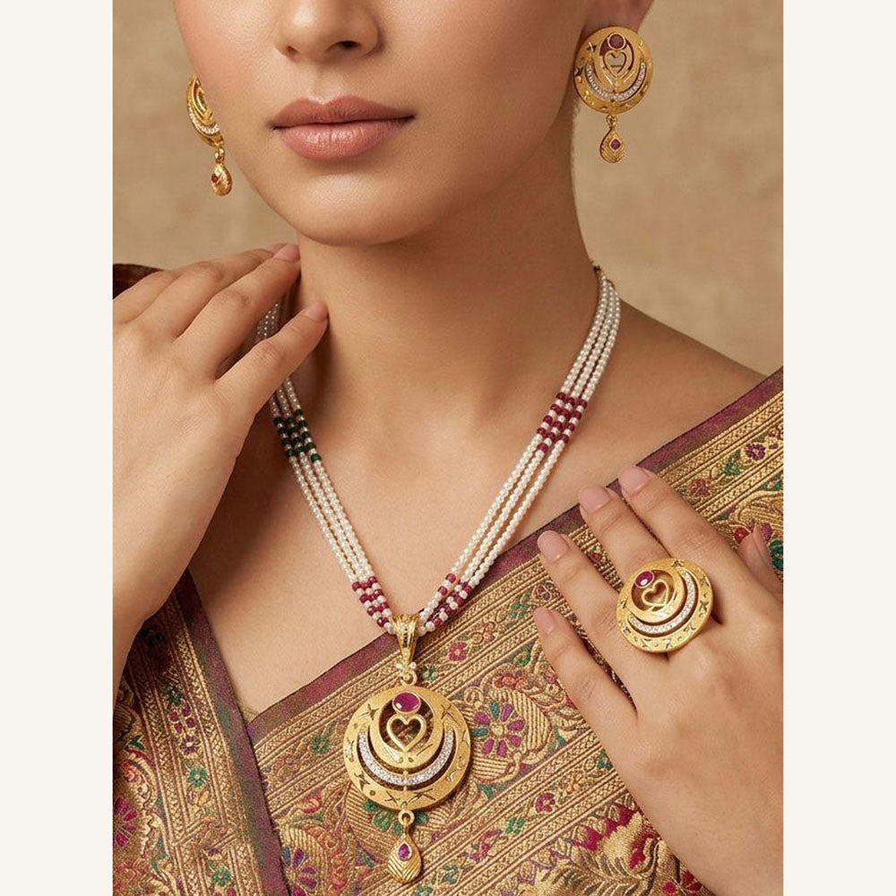 Pooja Sales Rajkot Traditional Pota Stone Pearl Necklace Set (Pack of 6)