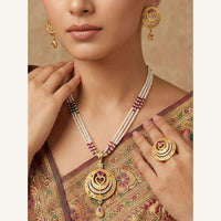 Pooja Sales Rajkot Traditional Pota Stone Pearl Necklace Set (Pack of 6)