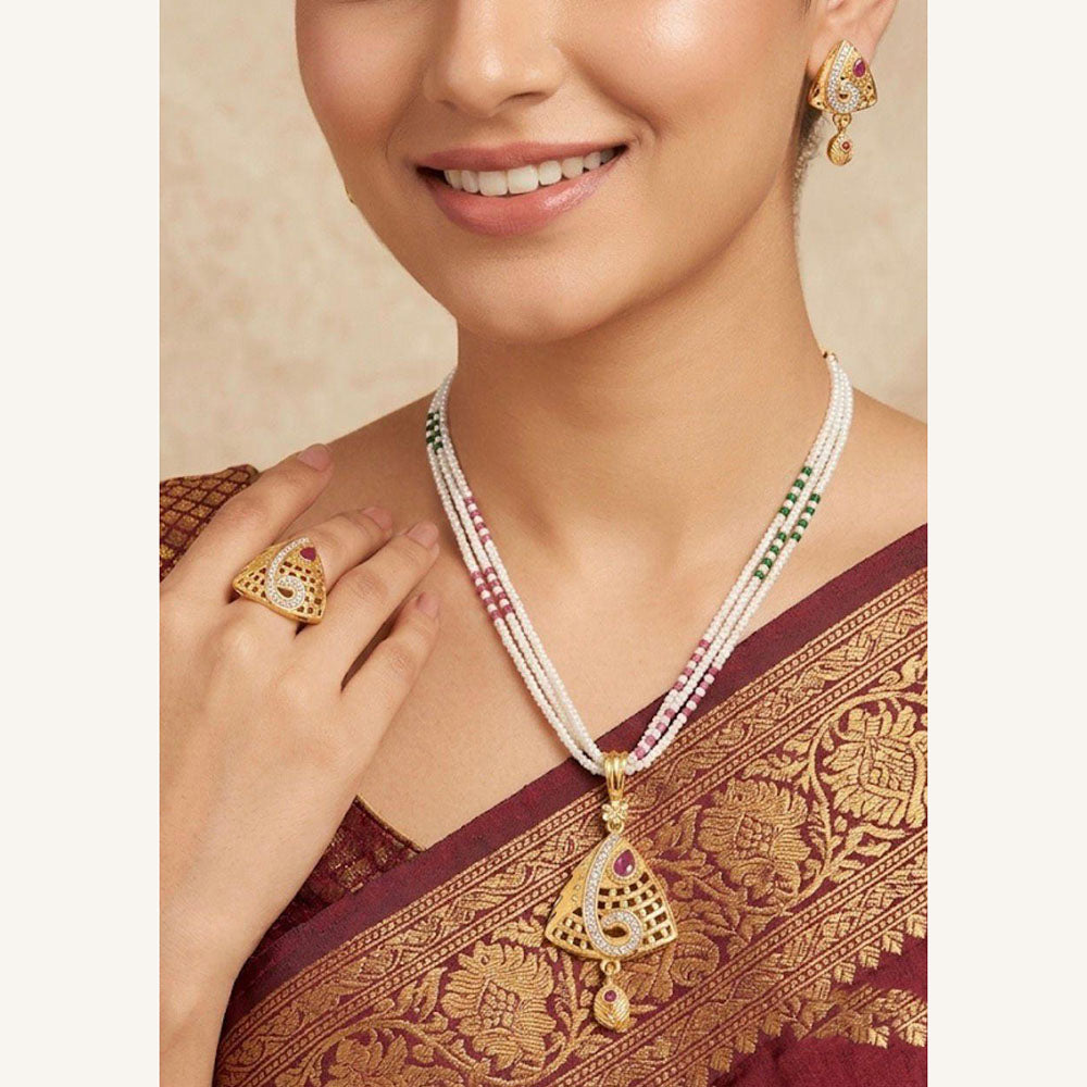 Pooja Sales Rajkot Traditional Pota Stone Pearl Necklace Set (Pack of 6)