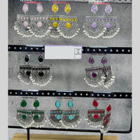 Raj Imitation Oxidised Plated Pota Stone And Pearl Premium Dangler Earrings for Women (Pack of32)