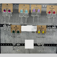 Raj Imitation Oxidised Plated Pota Stone And Ghungroo Kashmiri Dangler Earrings for Women (Pack of 18)