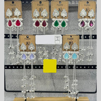 Raj Imitation Silver Plated Pota Stone And Ghungroo Kashmiri Dangler Earrings for Women (Pack of 12)
