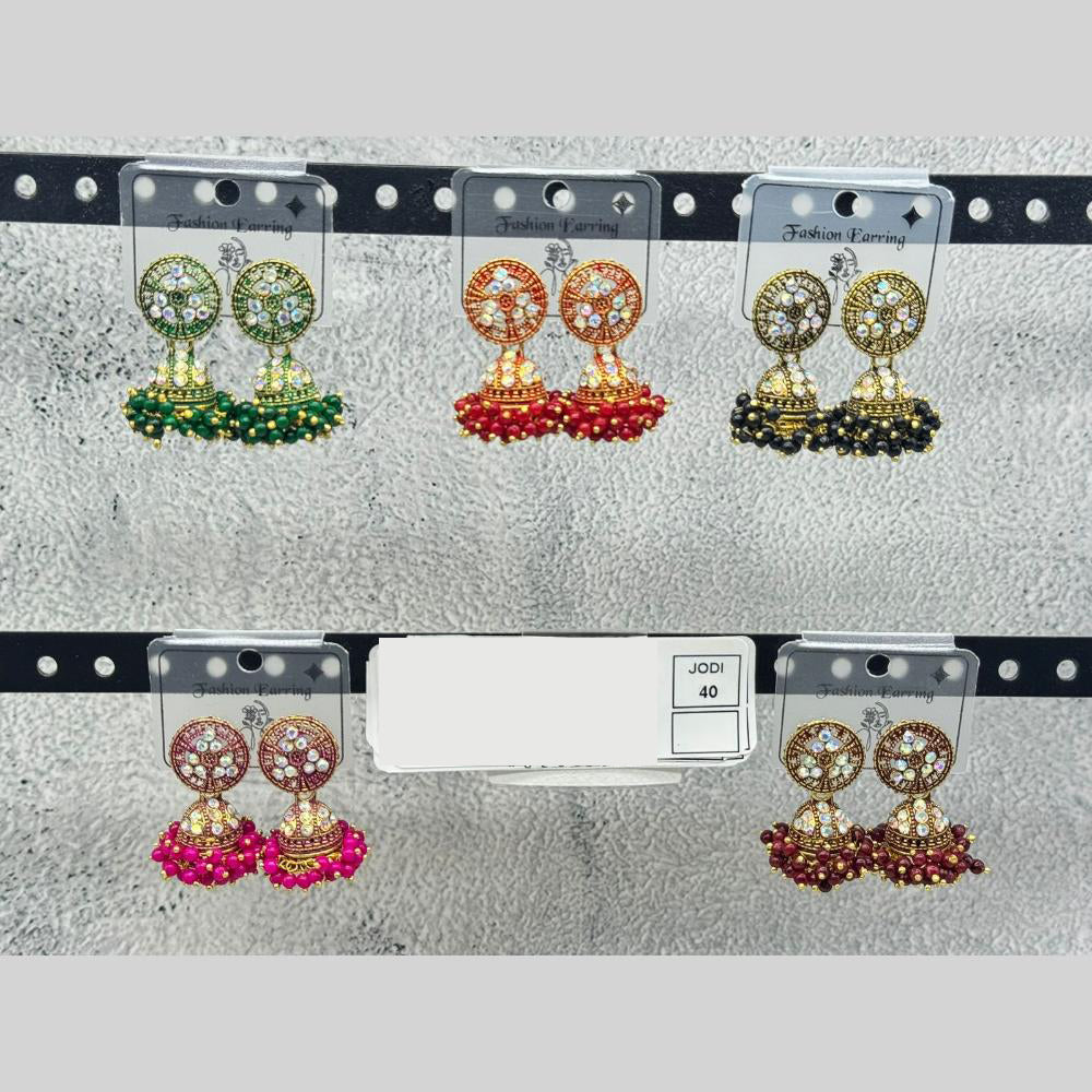 Raj Imitation Traditional Austrian Stone And Pearl Jhumki Earrings for Women (Set of 40)