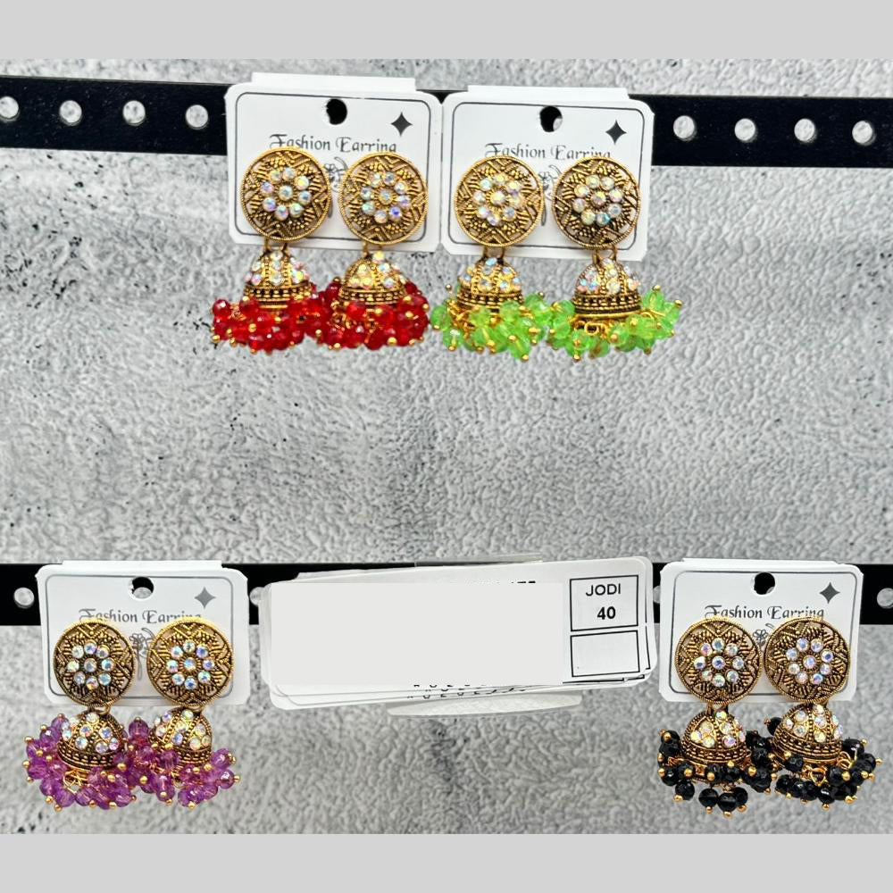 Raj Imitation Traditional Austrian Stone And Pearl Jhumki Earrings for Women (Set of 40)