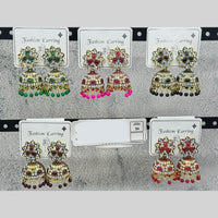 Raj Imitation Traditional Pota Stone And Austrian Pearl Jhumki Earrings for Women (Set of 24)
