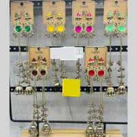 Raj Imitation Royal Pota Stone And Ghungroo Kashmiri Bell Jhumki (Pack of 12)
