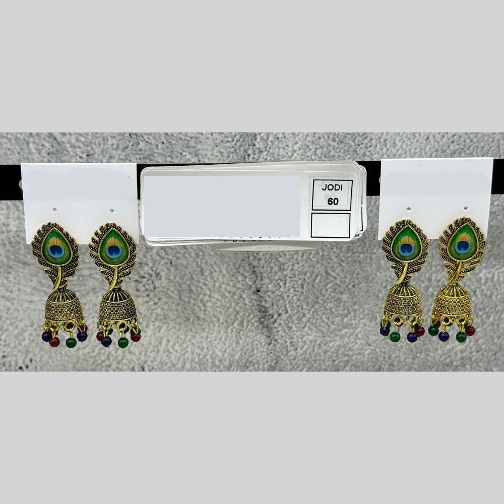 Raj Imitation Peacock Design Austrian Stone And Pearl Jhumki Earrings for Women (Set of 60)