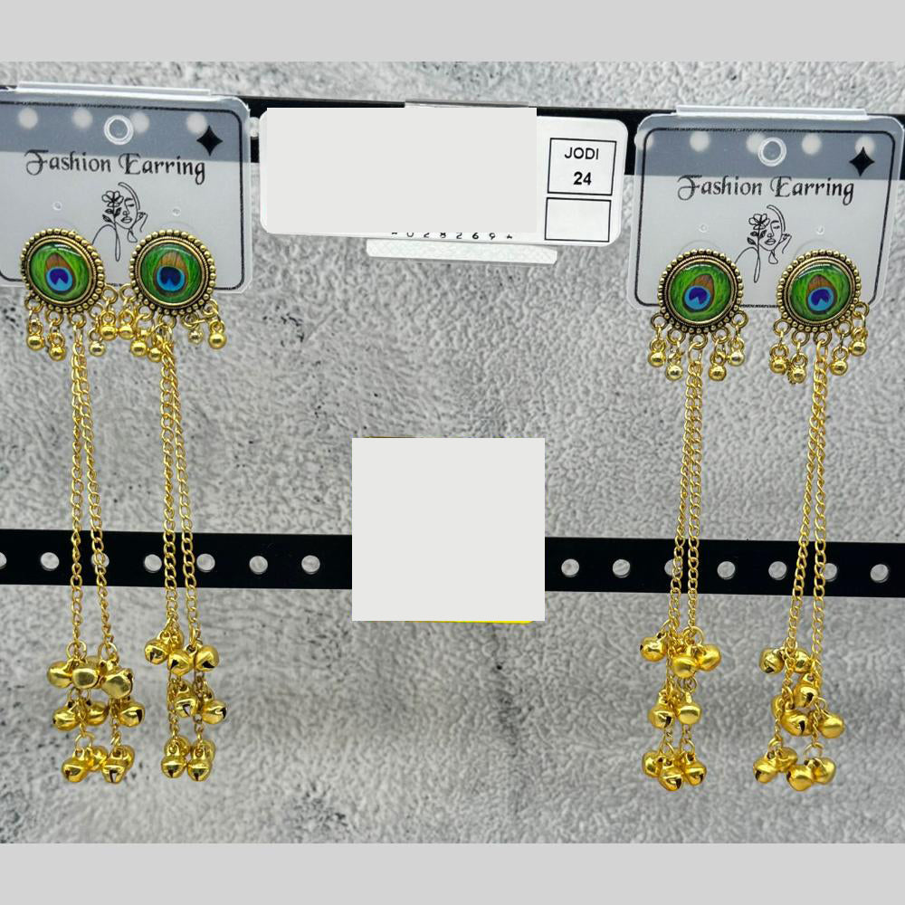 Raj Imitation Peacock Design Austrian Stone And Ghungroo Jhumki Earrings for Women (Set of 24)
