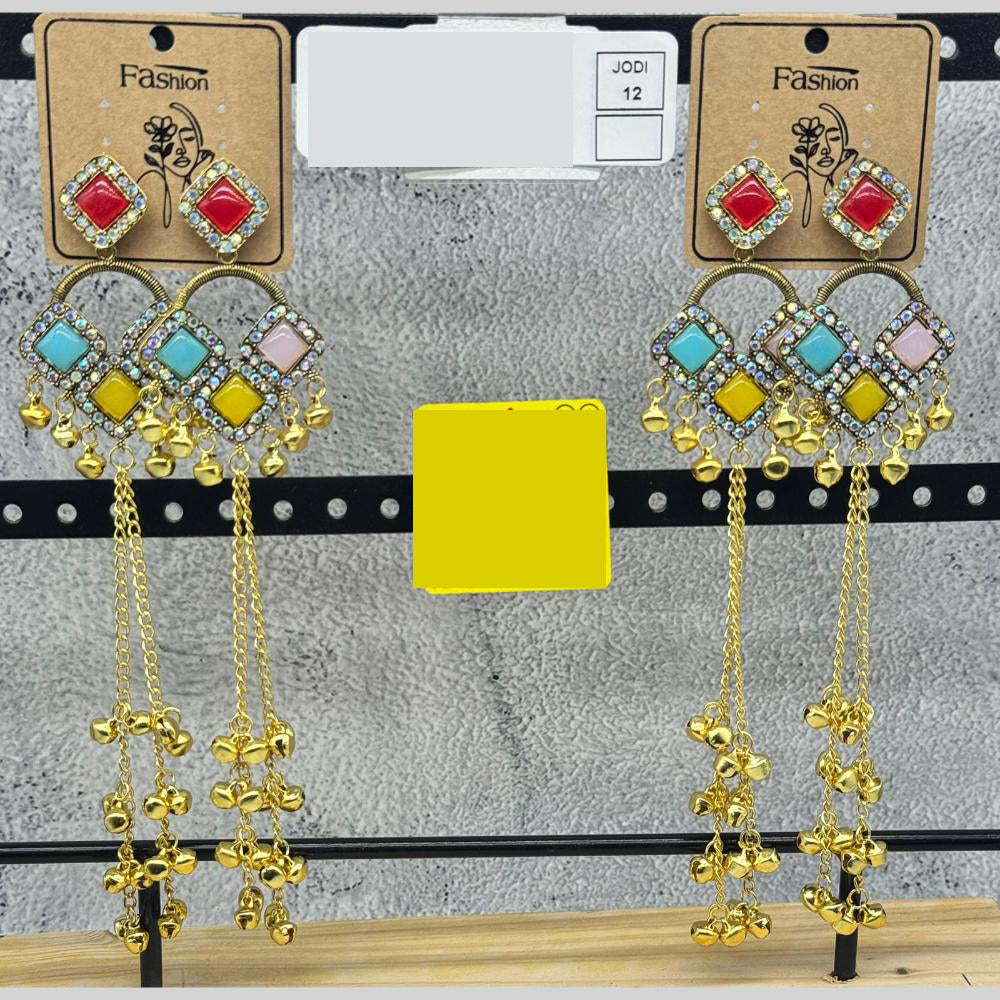 Raj Imitation Royal Pota Stone And Ghungroo Kashmiri Bell Jhumki (Pack of 12)
