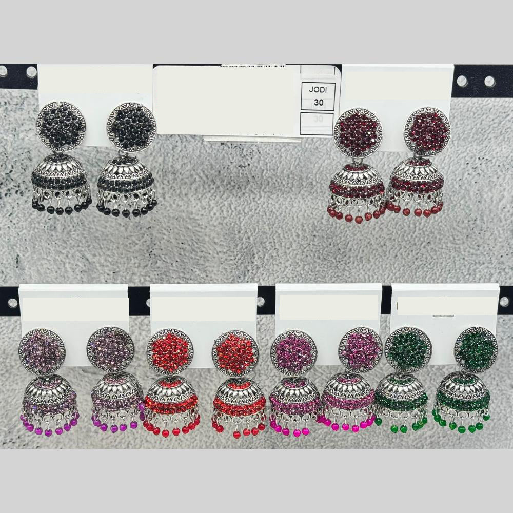 Raj Imitation Oxidised Austrian Stone And Pearl Jhumki Earrings (Set of 30)