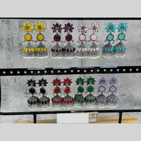 Raj Imitation Oxidised Pota Stone And Pearl Jhumki Earrings (Set of 24)