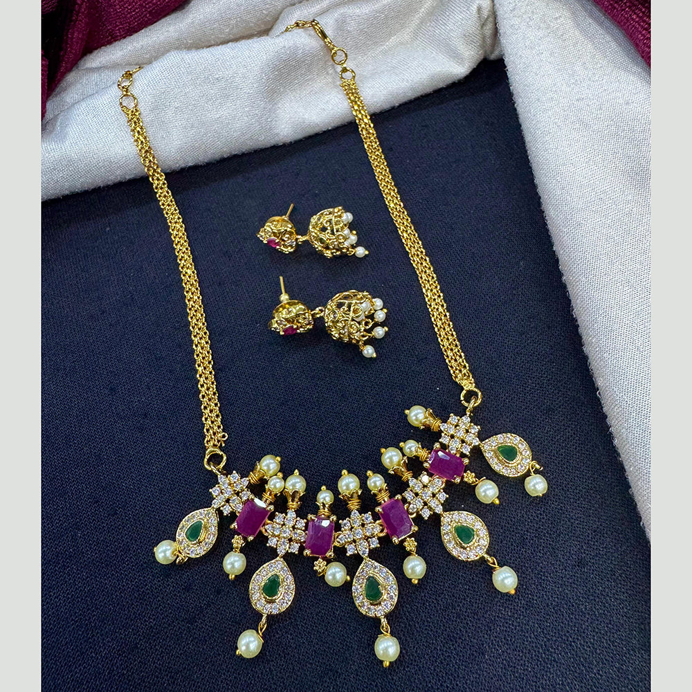 Tanish Art Jewellery Shine Bloom Pota And Austrain Stone Pearl Designer Necklace Set 