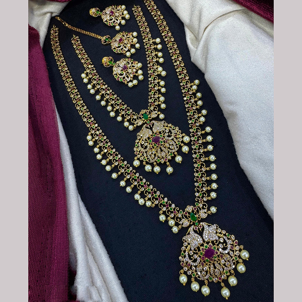 Tanish Art Jewellery Imperial Glow Austrain Stone And Pearl Double Glamour Necklace Set 