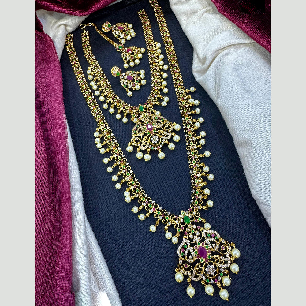 Tanish Art Jewellery  Luxe Twins Austrain Stone And Pearl Double Glamour Necklace Set 