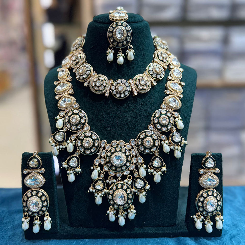 Tanish Art Jewellery Designer Kundan Stone Pearl And Beads Double Necklace Set