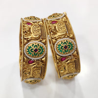 Tanish Art Jewellery Premium Matte Gold Pota Stone And Pearl Openable Bangles Set